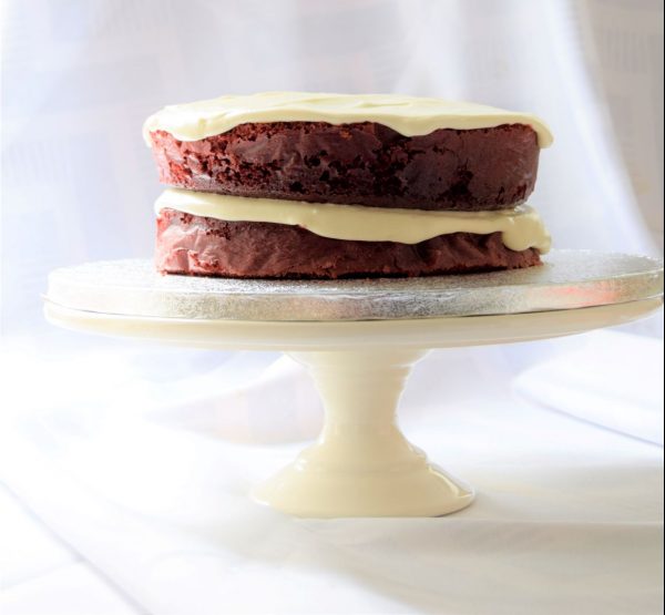 A delicious Red Velvet Cake on a cupcake stand