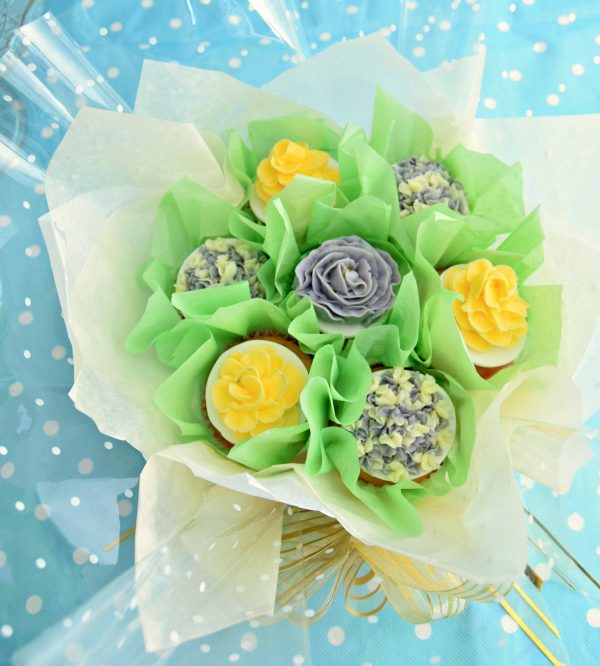 A gorgeous floral cupcake bouquet